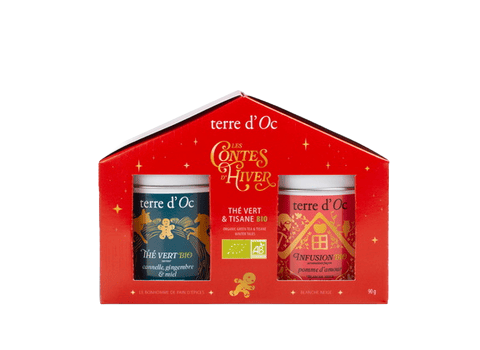 Duo thé vert gingembre 50g et tisane pomme d'amour 40g