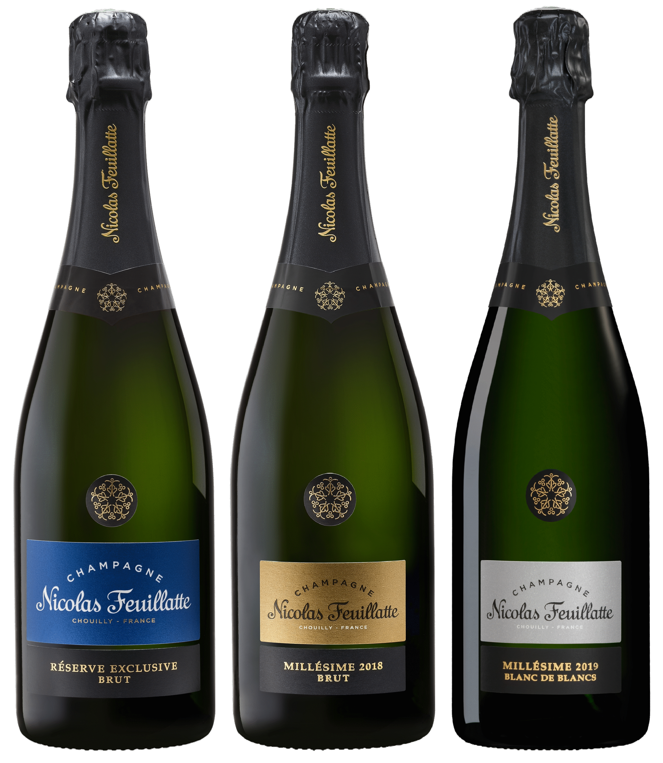 Feuillatte coffret 3 btl Brut, Brut millésimé, BdB millésimé