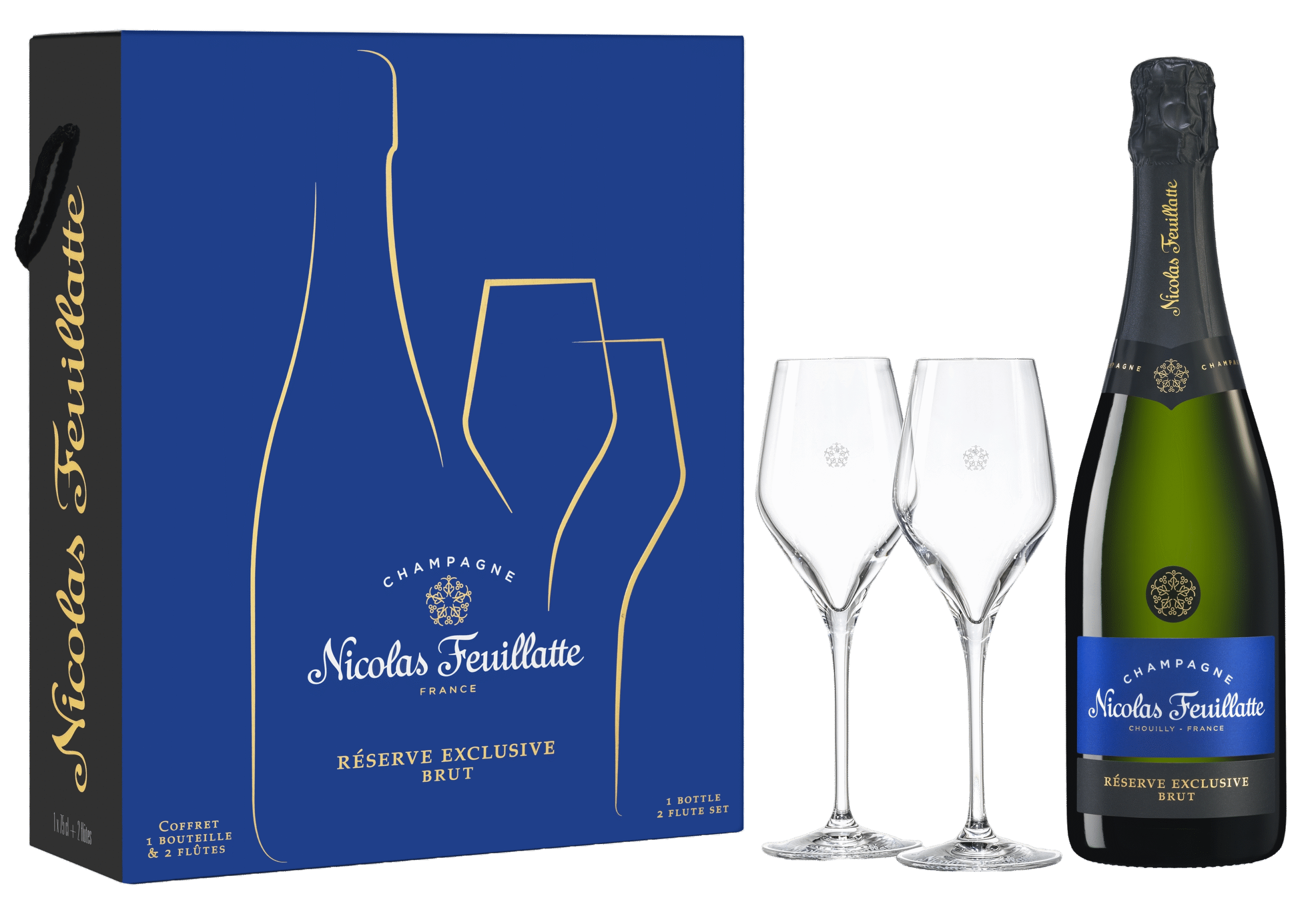 Feuillatte Coffret Réserve Exclusive Brut + 2 flutes