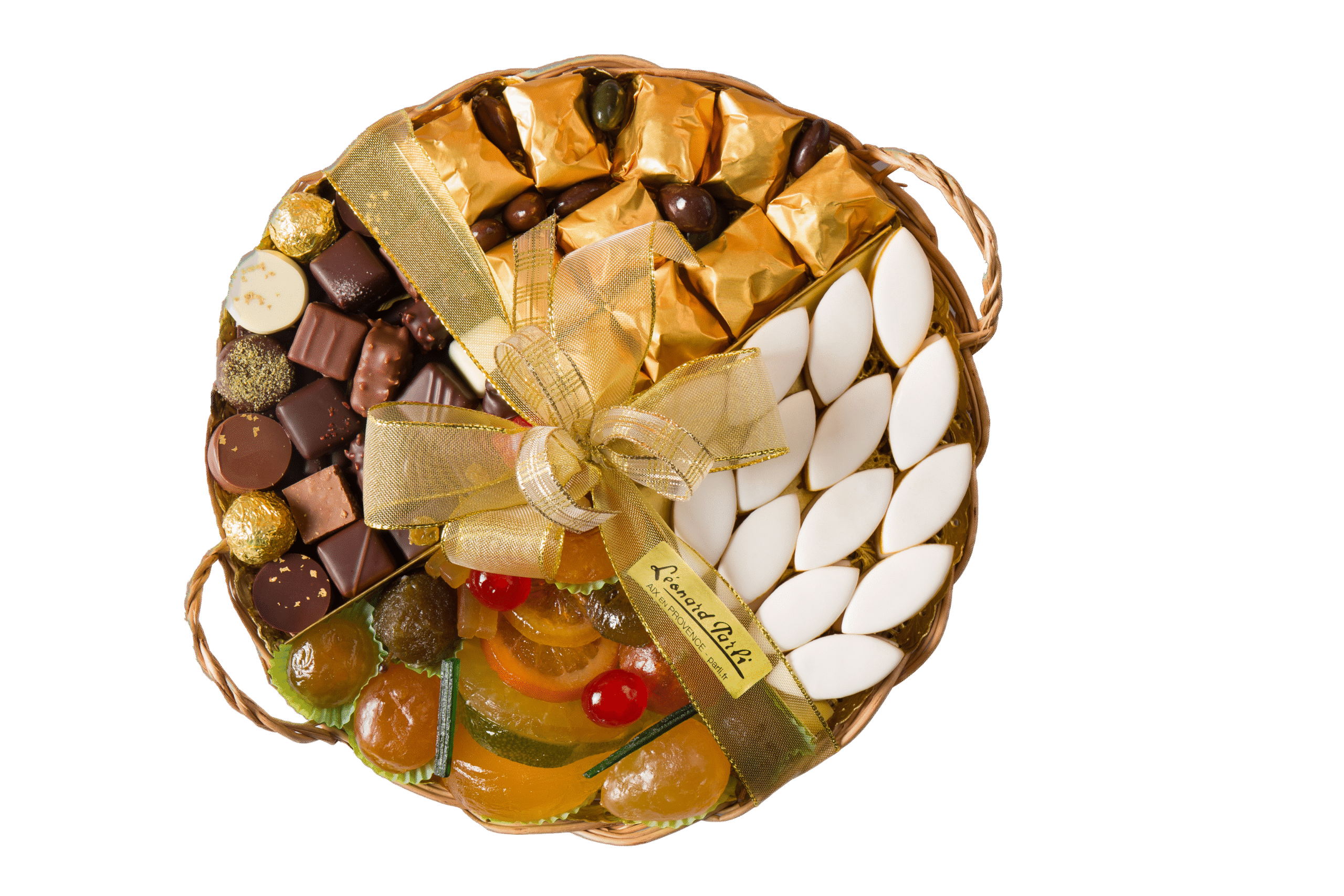 Plateau Calissons, Fruits Confits assortis, Chocolats & Marrons Glacés - 850g - Ø 25cm