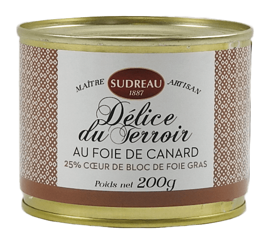 Délice du terroir au foie de canard, 25% bloc de foie gras de canard boite - 200g