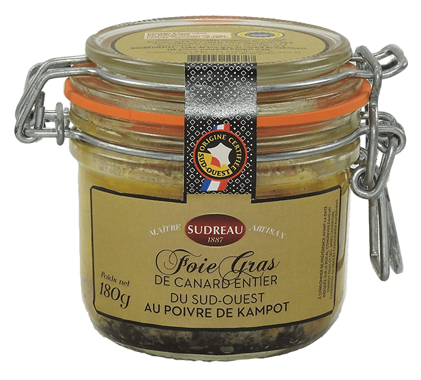 Foie gras de canard entier du sud-ouest au poivre de Kampot bocal - 180g